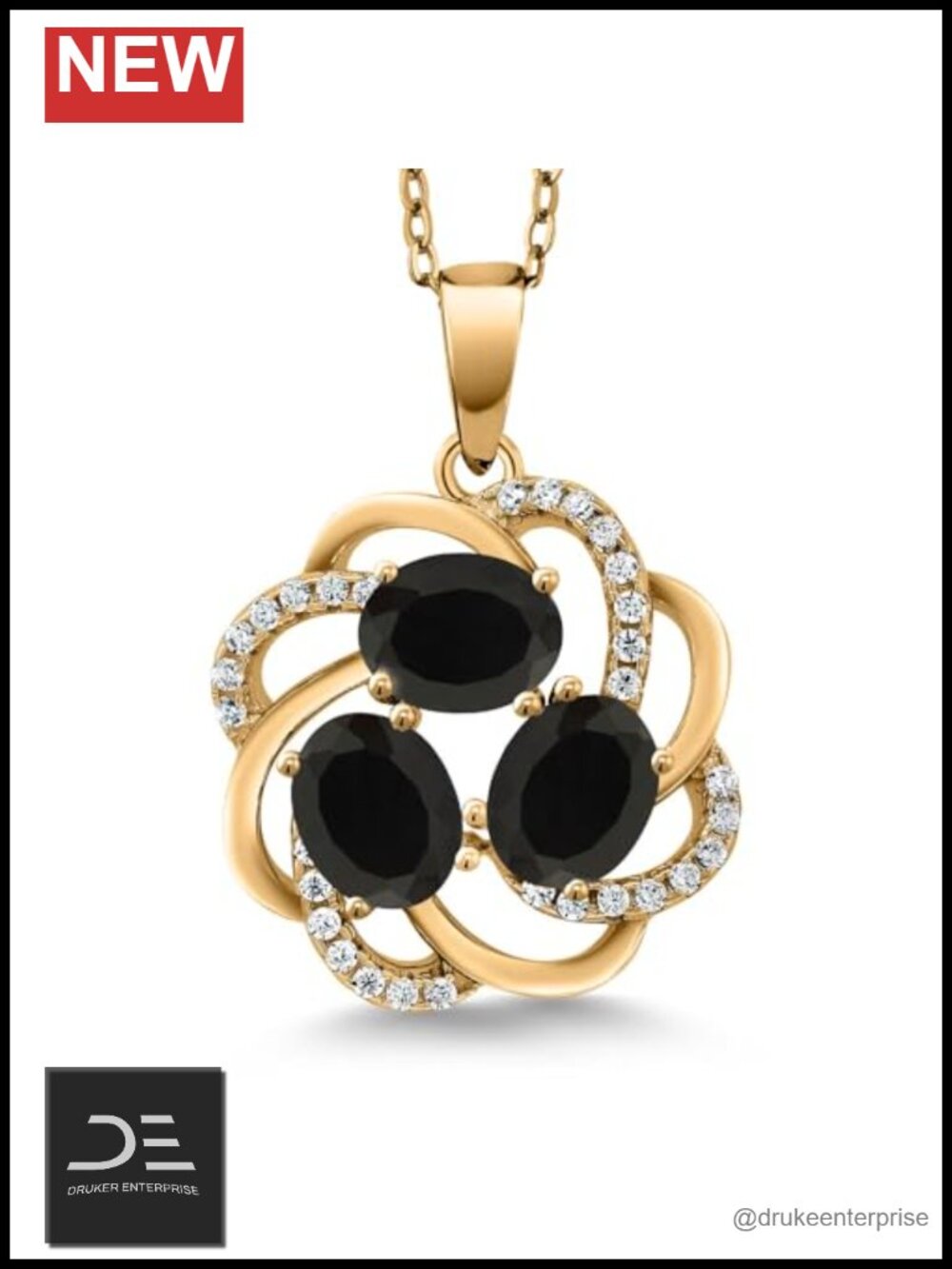 18K Yellow Gold Plated Silver Oval Birthstone 3 Stone Spiral Pendant Necklace